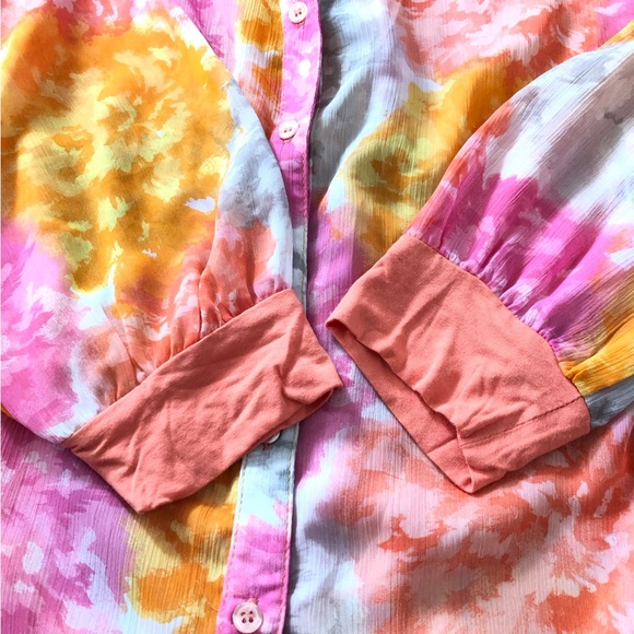 Bellina Floral Print Chiffon Button Up Shirt Size XL - Picture 6 of 10